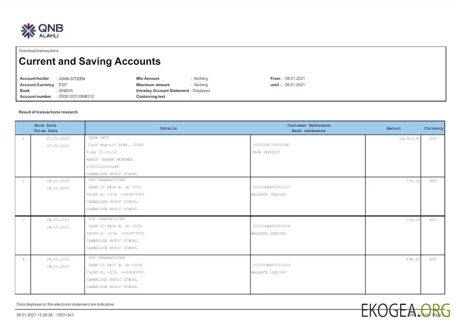 Qatar QNB ALAHLI relevé bancaire modèle Word et PDF scr